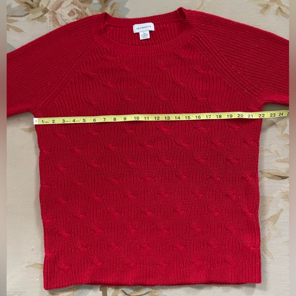 Red cable knit sweater with metallic thread, Liz Clairborn size XL cotton - Picture 5 of 6